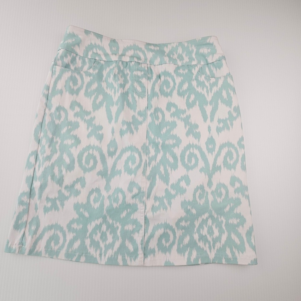 Slim-Sation Mint Green Ikat Damask Skort Tummy Control Pull-On Skirt Size 4